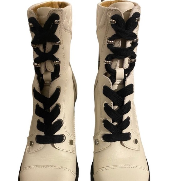 Marc Fisher Leather Combat Boots In Ivory Wyomi Style - Picture 4 of 11